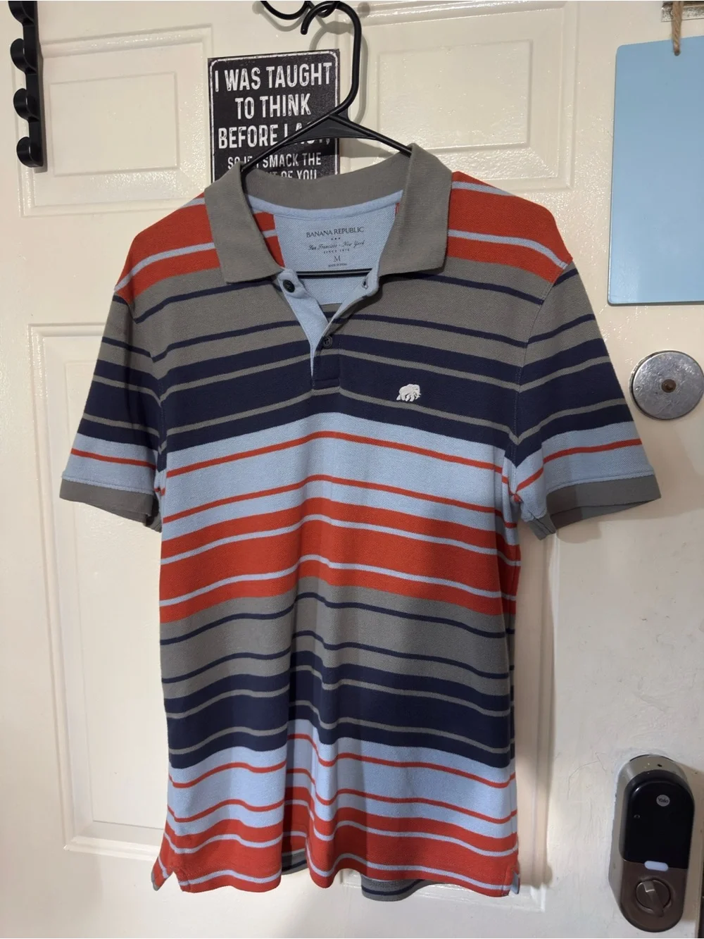 Banana Republic Striped Polo in Gray, Navy & Rust